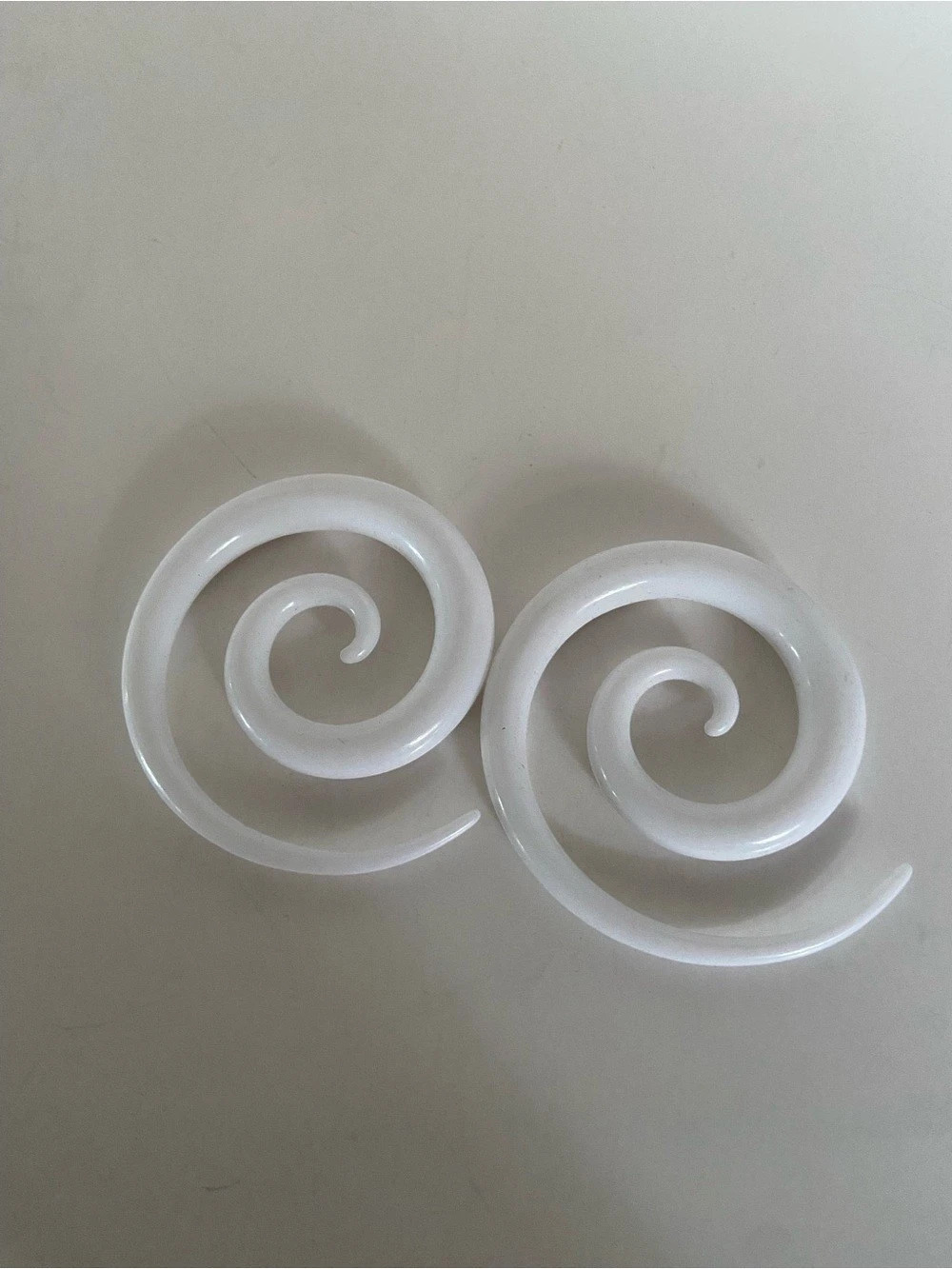 White Acrylic Spiral Earrings 0g